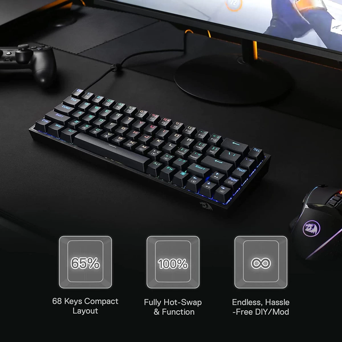 Redragon CASTOR K631 Grey 65% Wired RGB Gaming Keyboard