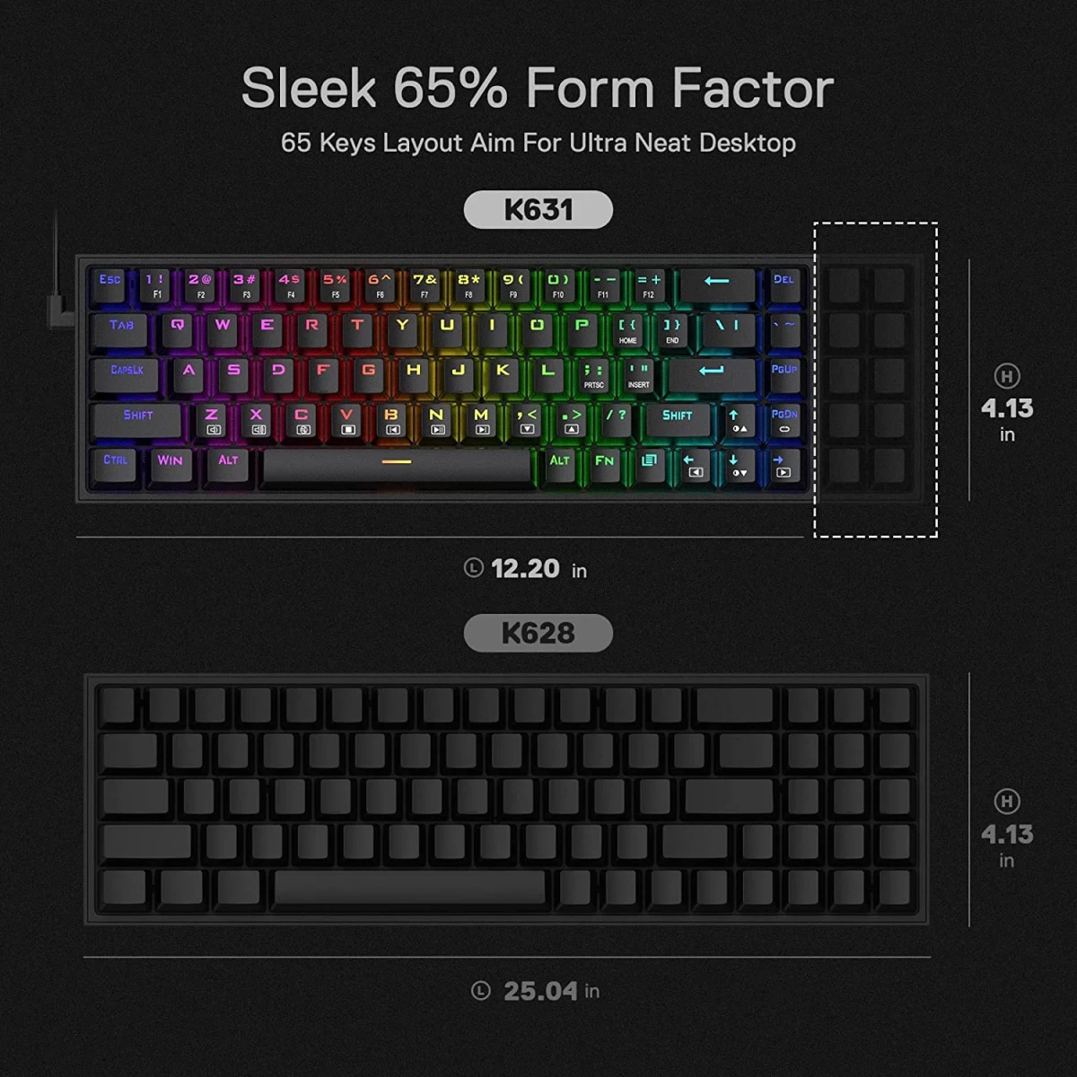 Redragon CASTOR K631 Grey 65% Wired RGB Gaming Keyboard