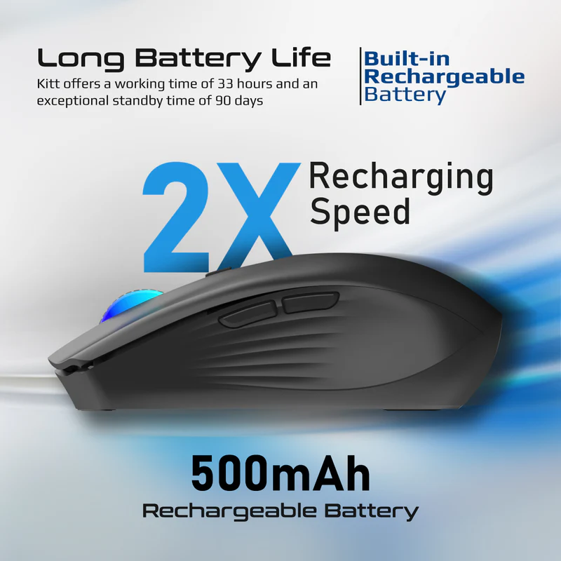 Promate KITT 2.4GHz Wireless Ergonomic Optical Mouse with LED Rainbow Lights - Black