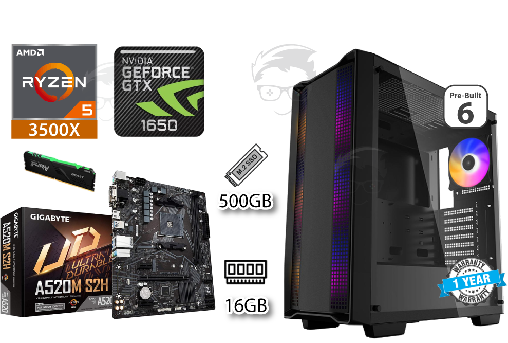 PC Offer 6 / AMD Ryzen 5 3500X / Nvidia GTX 1650 / 500GB NV2 SSD / 16GB RAM / Gigabyte A520M S2H Motherboard