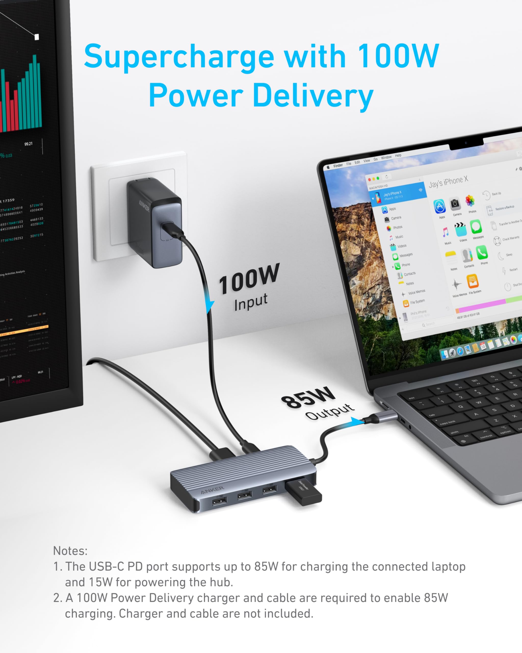 Anker 7-in-1 USB-C Hub, Dual Monitor USB C Docking Station, Dual HDMI Display 85W Max Output, 10Gbps Data Transfers