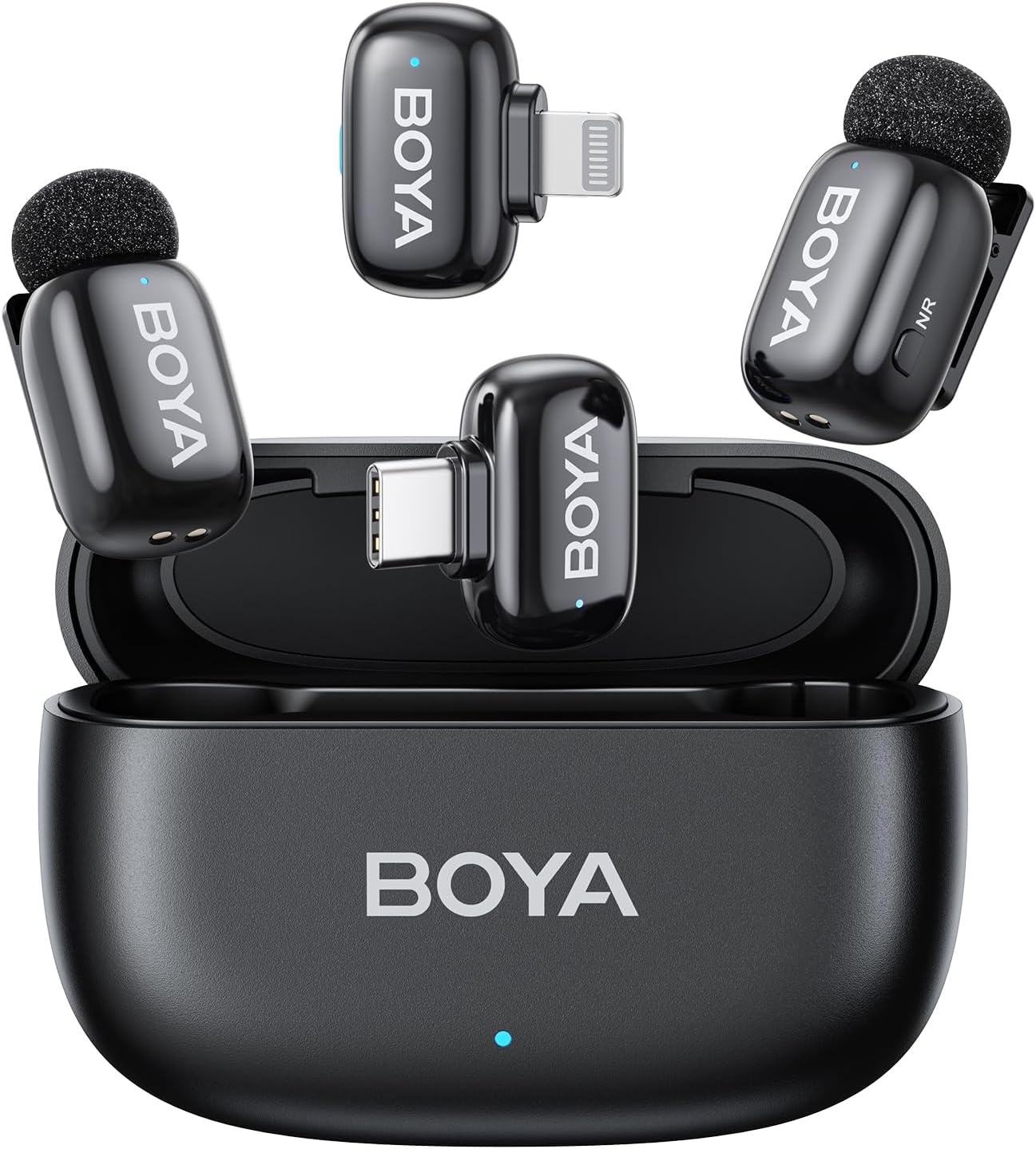 BOYA Mini Wireless Microphone for iPhone/Android/PC/Tablets with USB C/Lightning Plug - Black