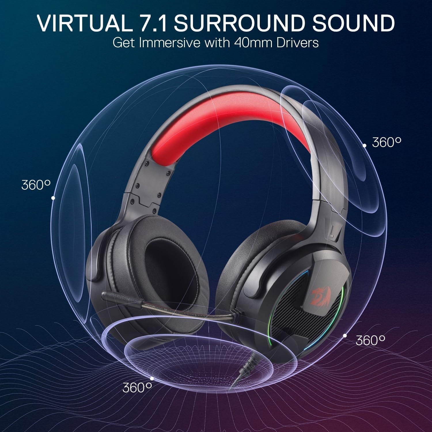 Redragon H315-RGB REBELLION Gaming Headset Wired Gaming Headset USB - Black