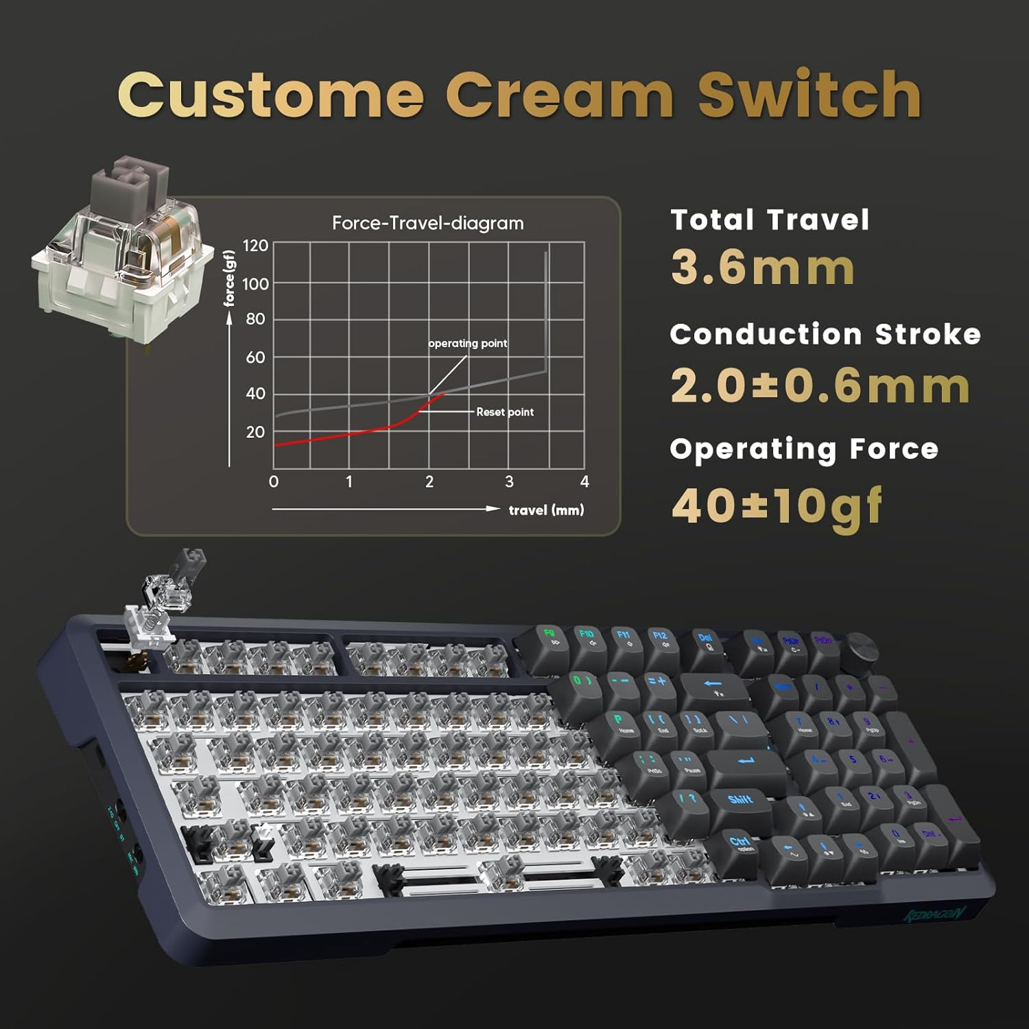 Redragon Wireless Mechanical Keyboard, 3 Mode Gasket Mounted RGB Gaming Keyboard with Volume Knob