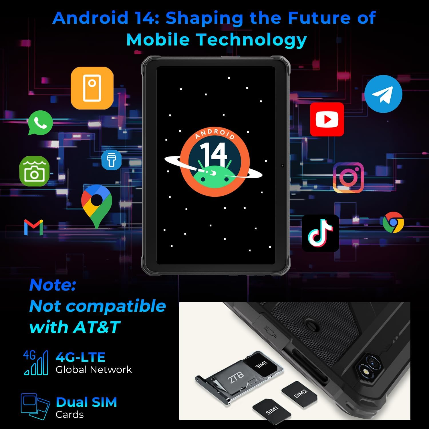 HOTWAV R8 Rugged Tablet Android 14, 10.1 inch HD+ Display 10800mAh Battery, Octa-Core 12GB RAM+128GB ROM+1TB Outdoor Tablet, 13MP+5MP Camera IP68/IP69K Waterproof