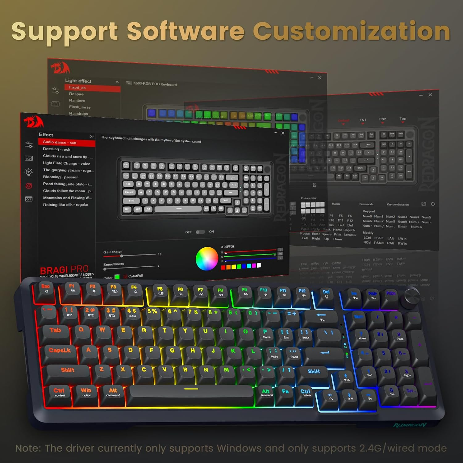 Redragon Wireless Mechanical Keyboard, 3 Mode Gasket Mounted RGB Gaming Keyboard with Volume Knob