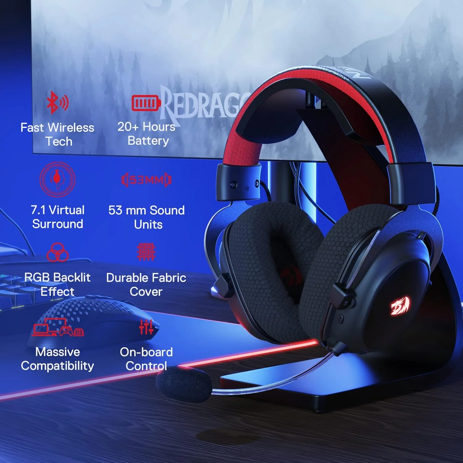 Redragon H510 PRO Zeus-X RGB Wireless Gaming Headset - 7.1 Surround Sound