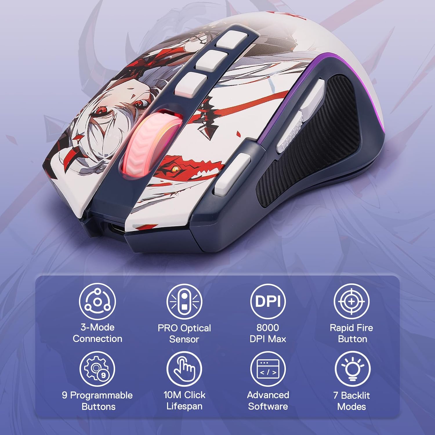 Redragon M612AK PRO RGB Anime  8000 DPI Wired/Wireless Gaming Mouse