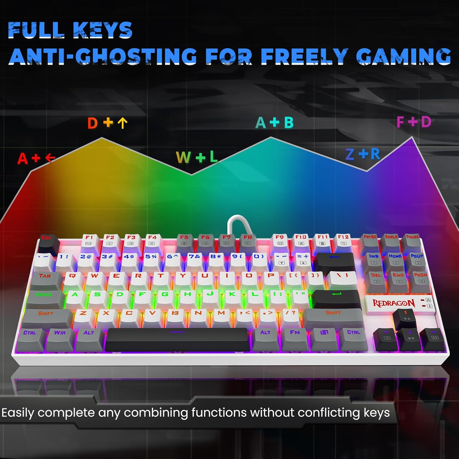 Redragon KUMARA K552WGL 87% Wired Mechanical Gaming Keyboard (R-SW) - White