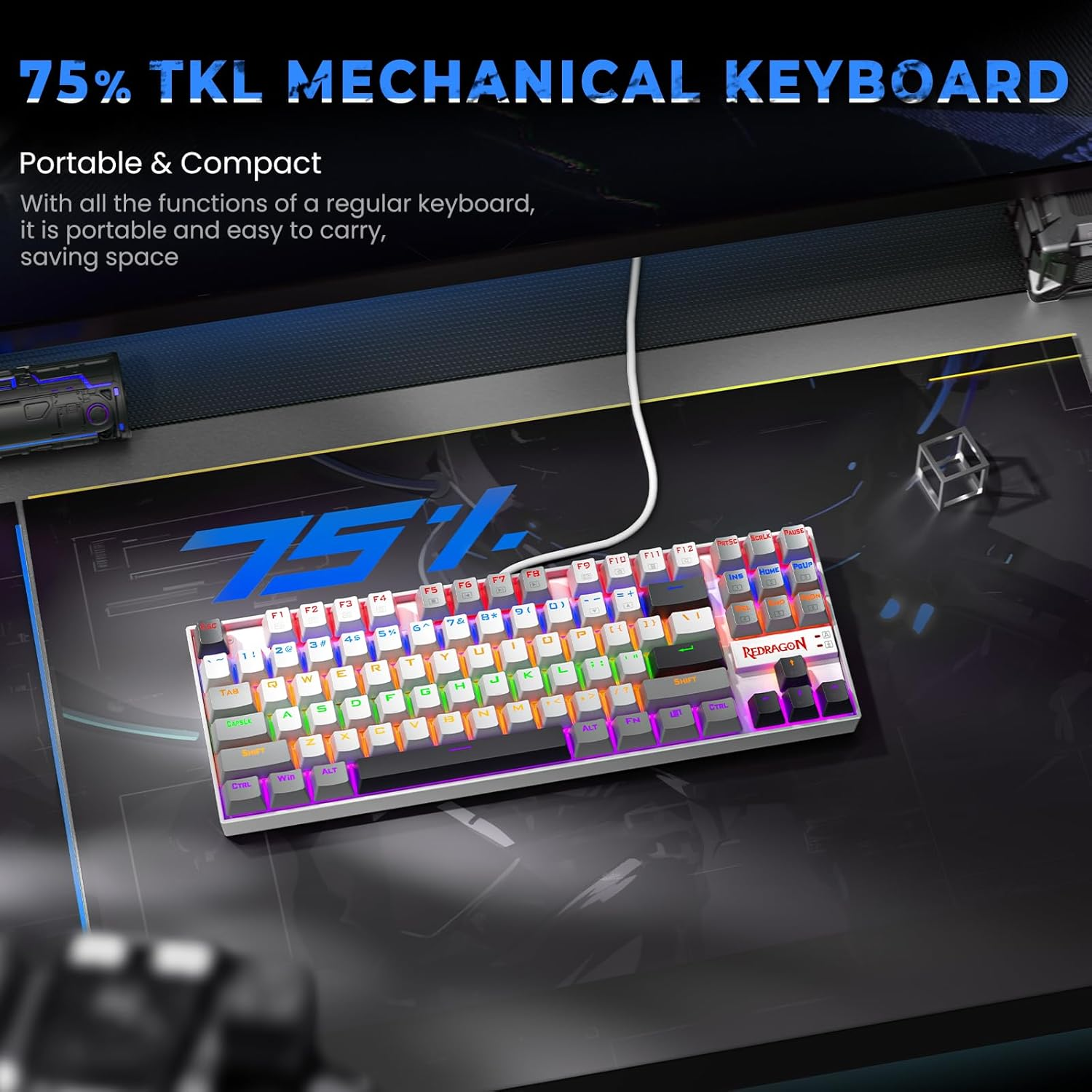 Redragon KUMARA K552WGL 87% Wired Mechanical Gaming Keyboard (R-SW) - White