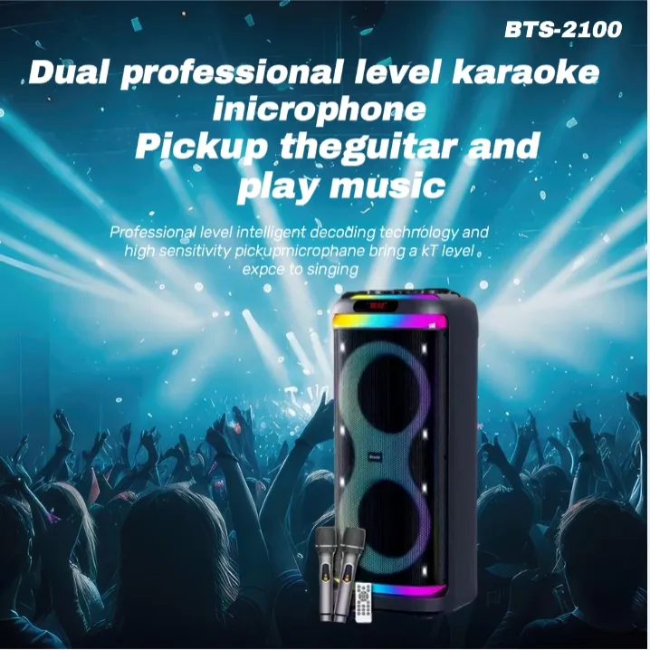 Brodu BTS-2100 100WX2 stereo system sound Dual 10 inch Woofer Outdoor DJ Party Speaker 2xWL Full