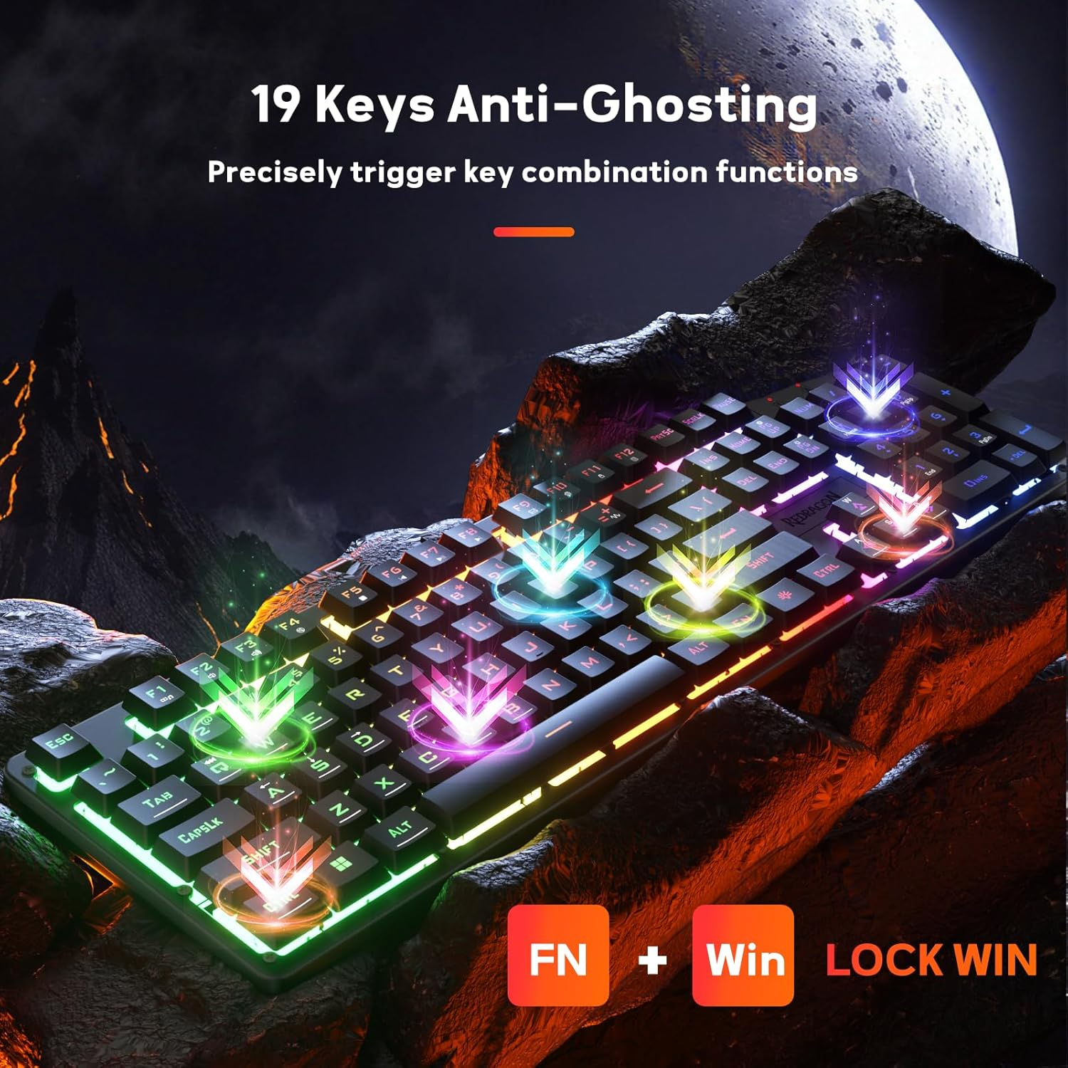 Redragon K521-RGB NETHERBANE Membrane with Anit-Ghosting Keys Gaming Keyboard - Black