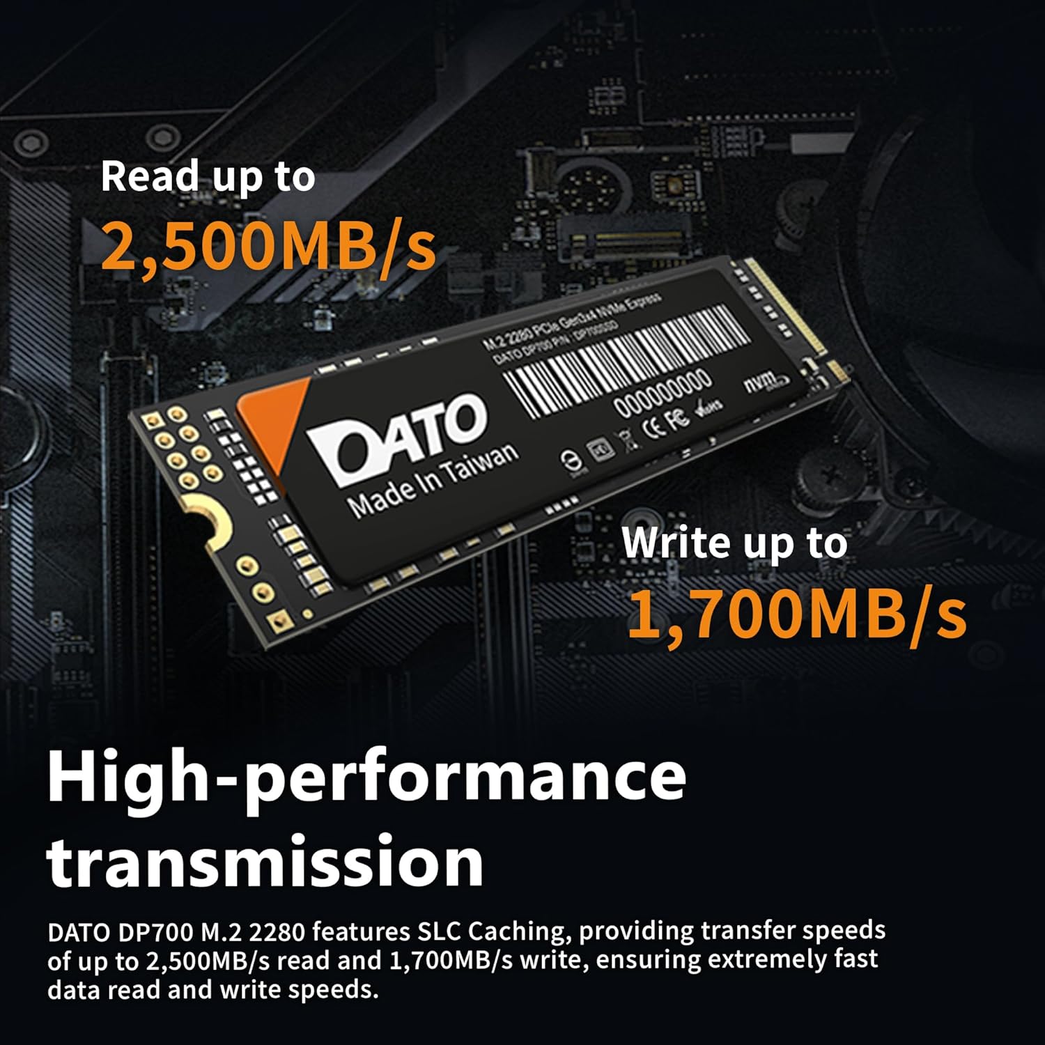 DATO M.2 SSD 512GB M.2 2280 SSD PCIe Gen3 X4 Internal Solid State Drive up to 2500/1700 MB/s DP700 Series
