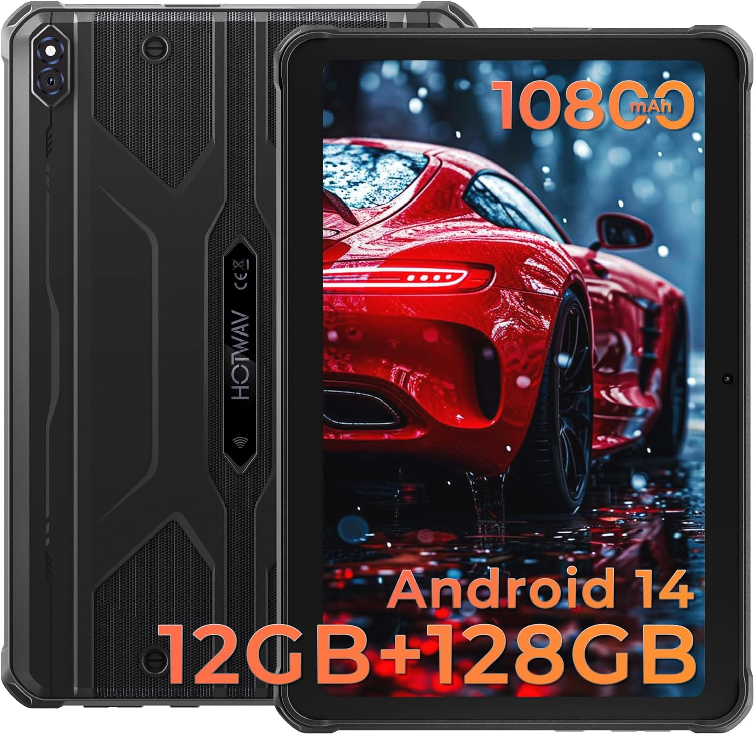 HOTWAV R8 Rugged Tablet Android 14, 10.1 inch HD+ Display 10800mAh Battery, Octa-Core 12GB RAM+128GB ROM+1TB Outdoor Tablet, 13MP+5MP Camera IP68/IP69K Waterproof