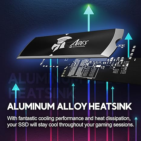 DATO ARES Dark Sword 1TB with Heatsink, M.2 2280 Gen4, Compatible with PS5, Up to 7200/6850 MB/s NVME