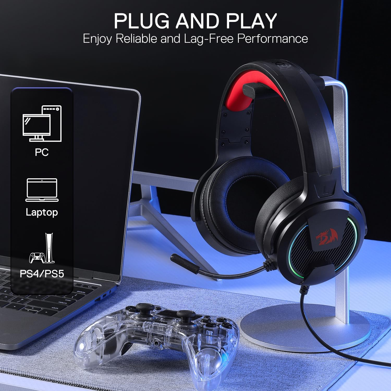 Redragon H315-RGB REBELLION Gaming Headset Wired Gaming Headset USB - Black