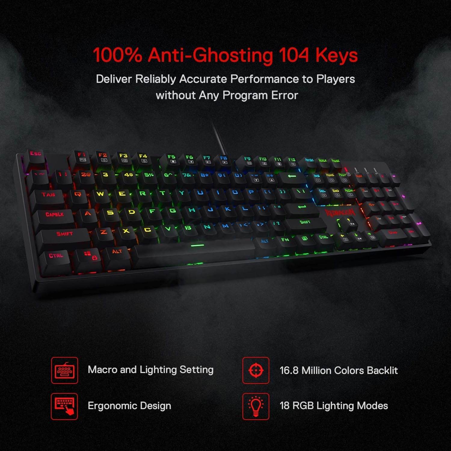 Redragon K582 SURARA RGB Wired Mechanical Gaming Keyboard Quiet-Red Switches - Black