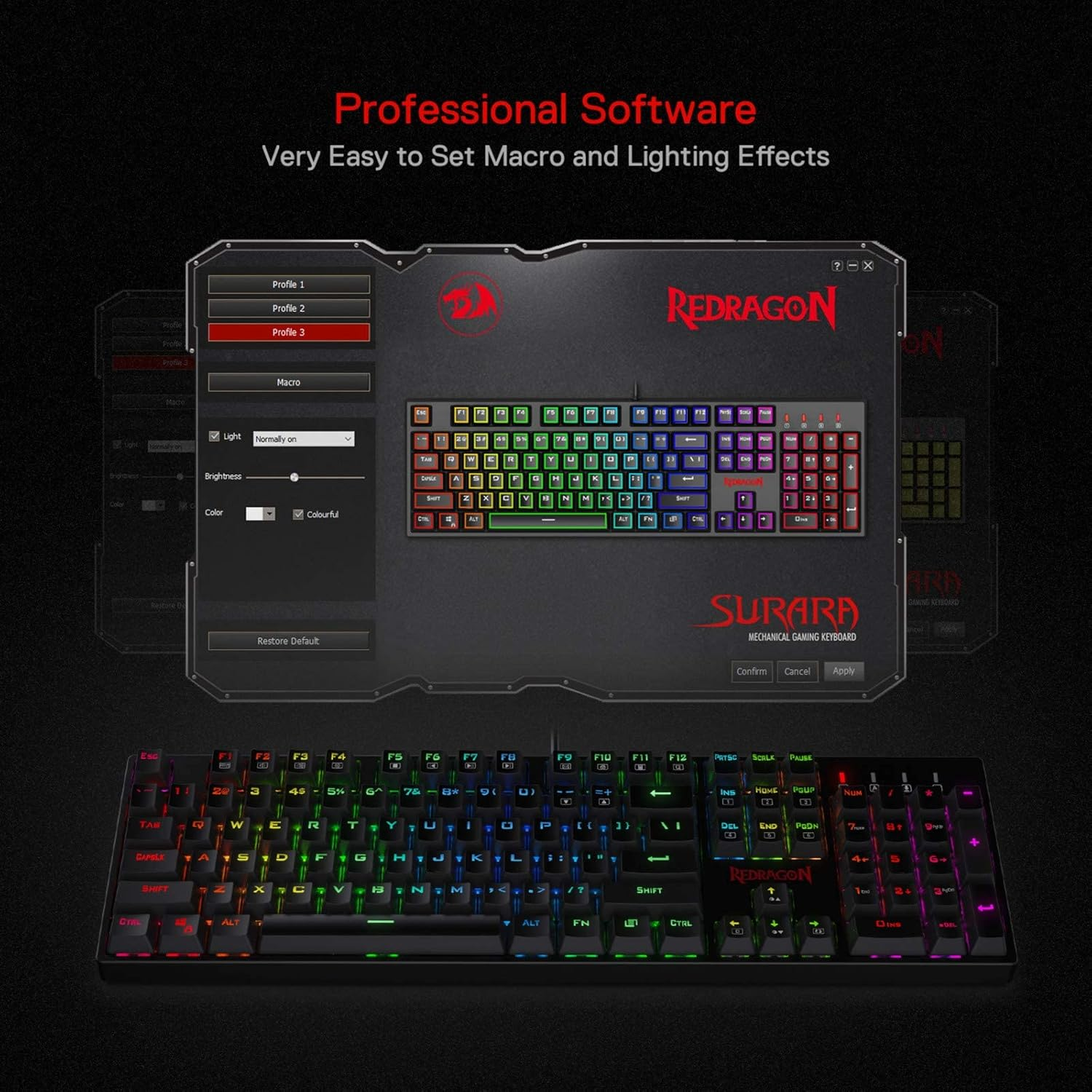 Redragon K582 SURARA RGB Wired Mechanical Gaming Keyboard Quiet-Red Switches - Black