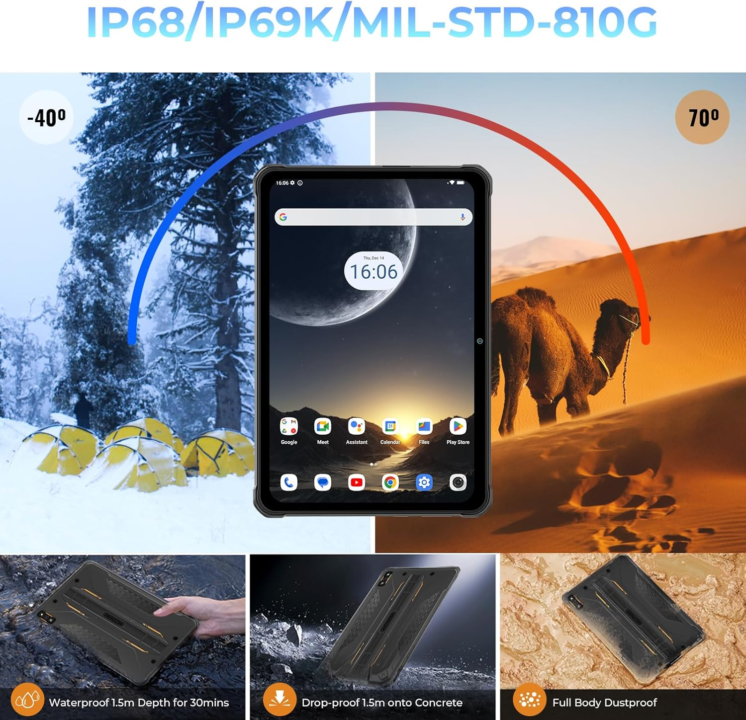 HOTWAV R7 Rugged Tablet Android 13, 15600mAh 10.1 Inch HD+ Waterproof Tablet