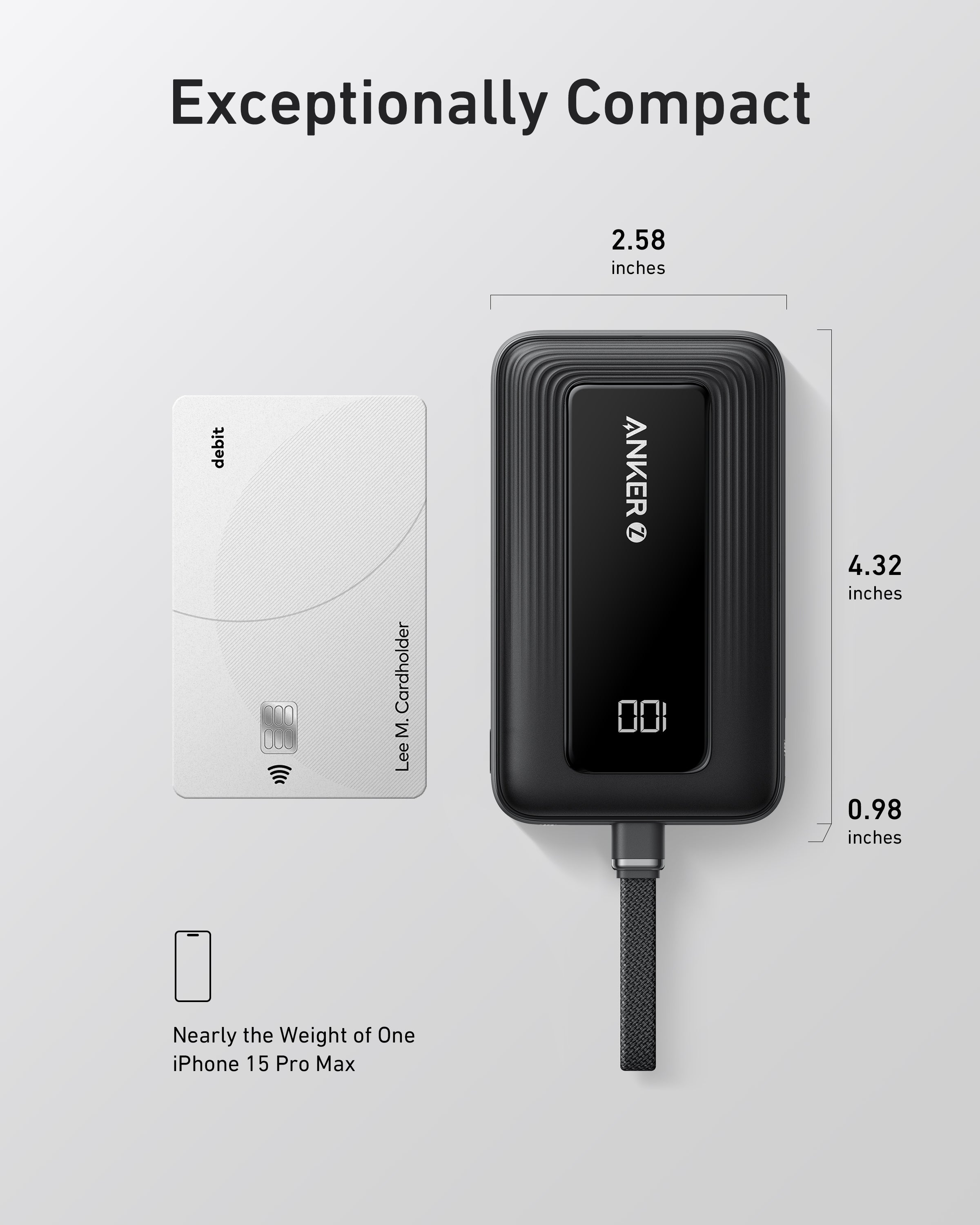 Anker Power Bank (10K- 30W- Built-In USB-C  Cable) Zolo - Black