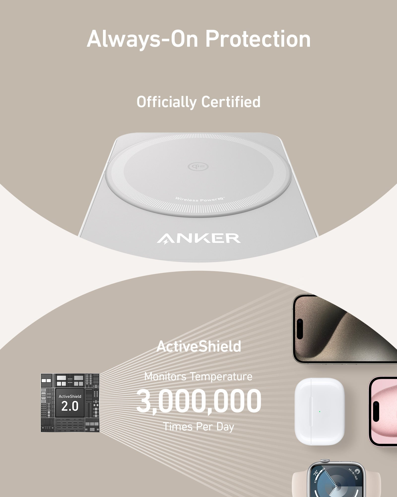 Anker MagGo Wireless Charging Station (15W, Foldable 3-in-1)