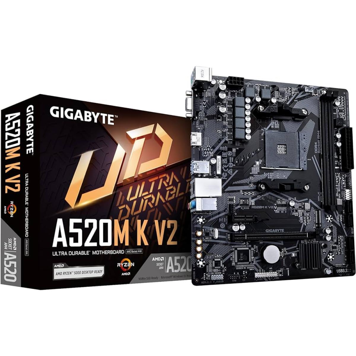 GIGABYTE A520M K V2 AMD AM4 RYZEN 5000, 4000, 3000 Series /DDR4/PCIe 3.0/1xM.2 - mATX Motherboard