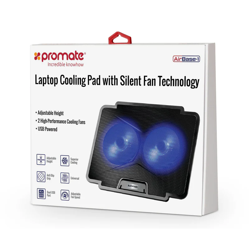 Promate AirBase 1 Laptop Cooling Pad with Silent Fan Technology