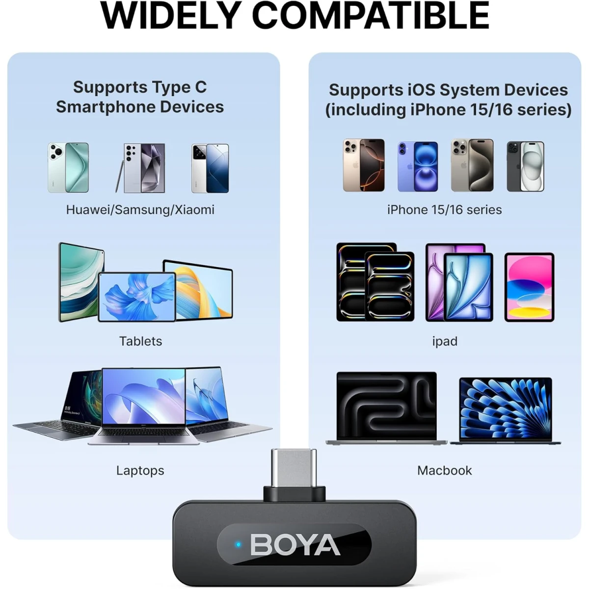 BOYA V30 Wireless Lavalier Microphone for iPhone/Android/PC/Laptop with USB-C Port