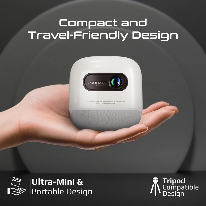 Promate CubeCast-2 Ultra-Portable 4K Wireless DLP Projector with Touch Controls