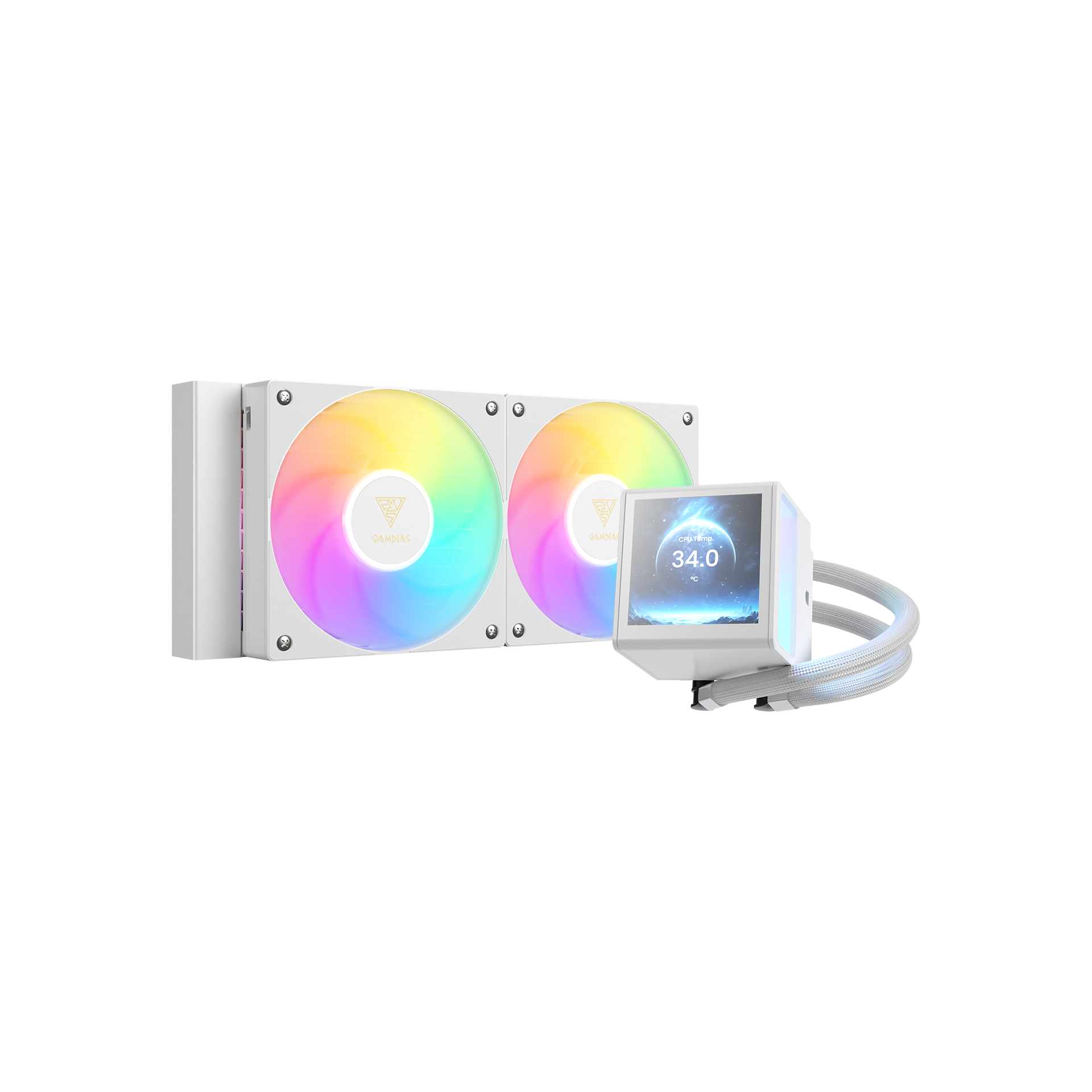 GAMDIAS CHIONE P5-240 ARGB Liquid Cooler with IPS LCD Display - White