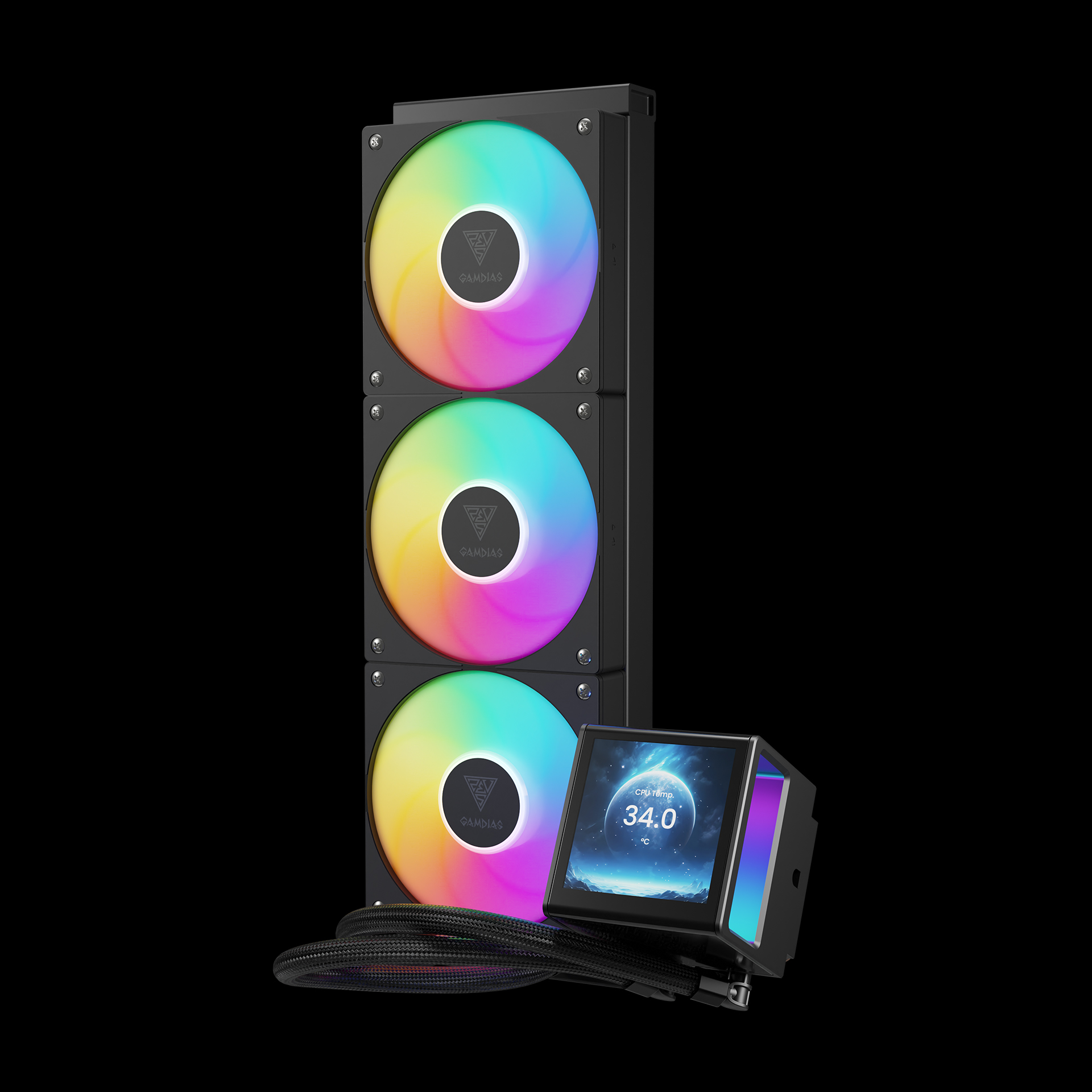 GAMDIAS CHIONE P5-360 ARGB Liquid Cooler with IPS LCD Display - Black