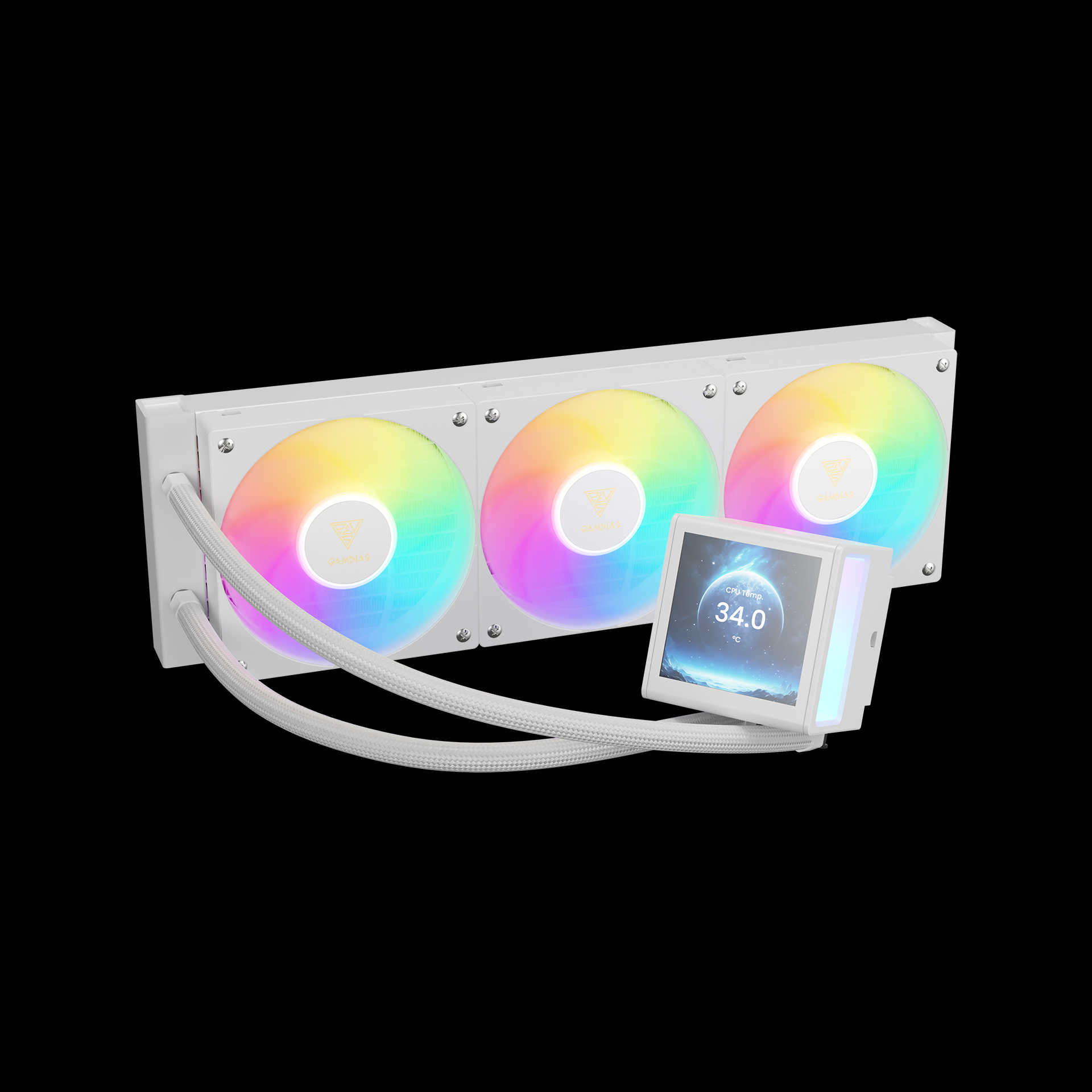 GAMDIAS CHIONE P5-360 ARGB Liquid Cooler with IPS LCD Display - White