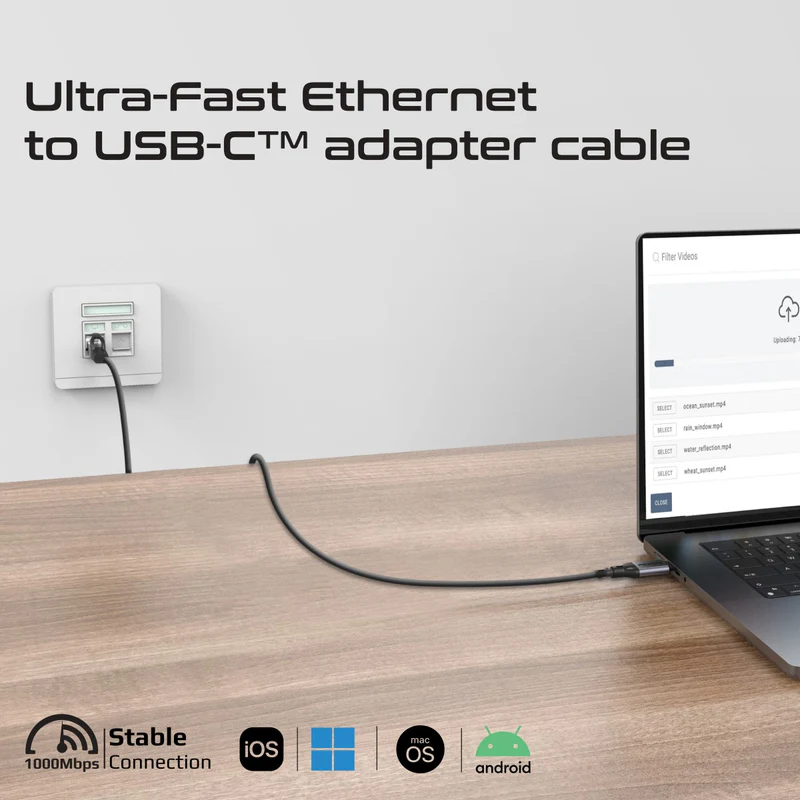 Promate Clink-RJ45 Ultra-Fast Ethernet to USB-C Adapter Cable 