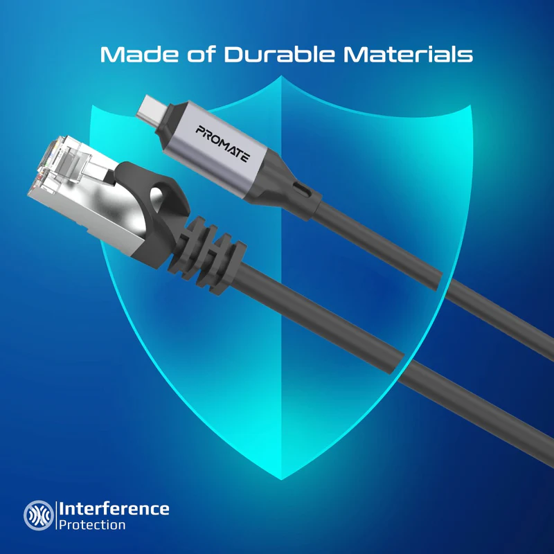 Promate Clink-RJ45 Ultra-Fast Ethernet to USB-C Adapter Cable 