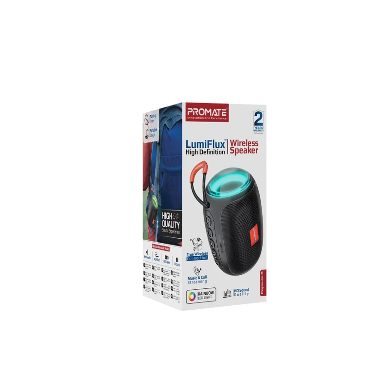 Promate Capsule 3 LumiFlux High-Definition Wireless Speaker - Black