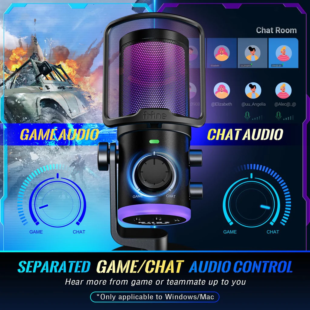 Fifine Ampligame AM6 Condenser Mic With Game, chat Mix, Noise Suppression