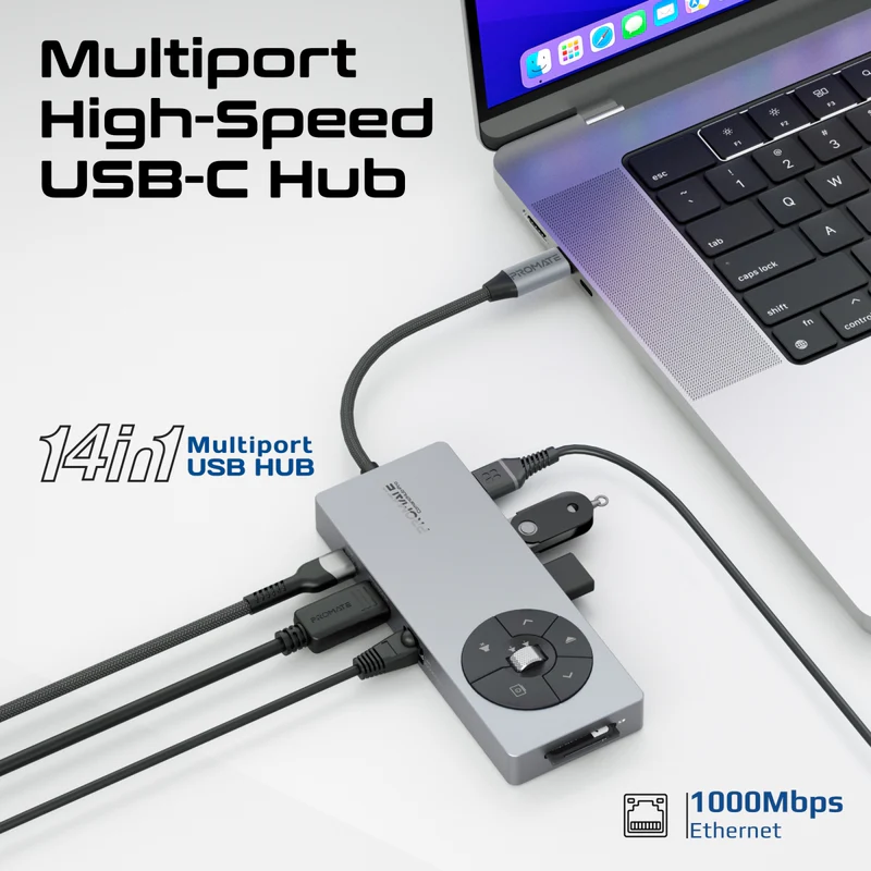 Promate Comandhub-Pro 14-in-1 Highspeed Multiport USB-C Hub with 100W PD