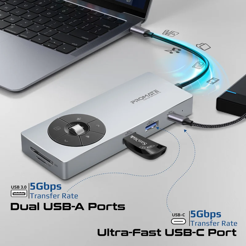 Promate Comandhub-Pro 14-in-1 Highspeed Multiport USB-C Hub with 100W PD