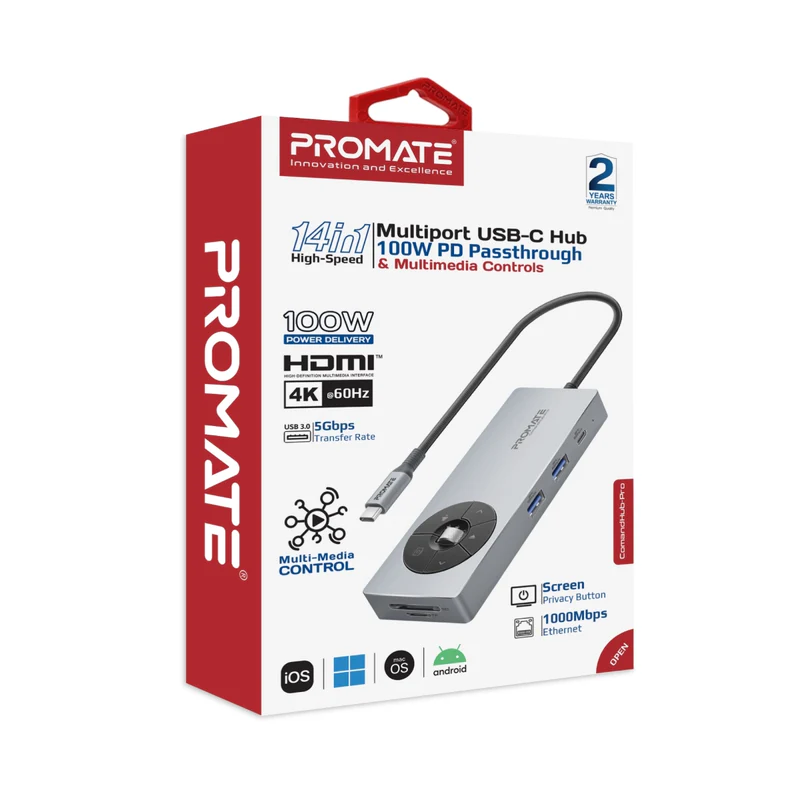 Promate Comandhub-Pro 14-in-1 Highspeed Multiport USB-C Hub with 100W PD