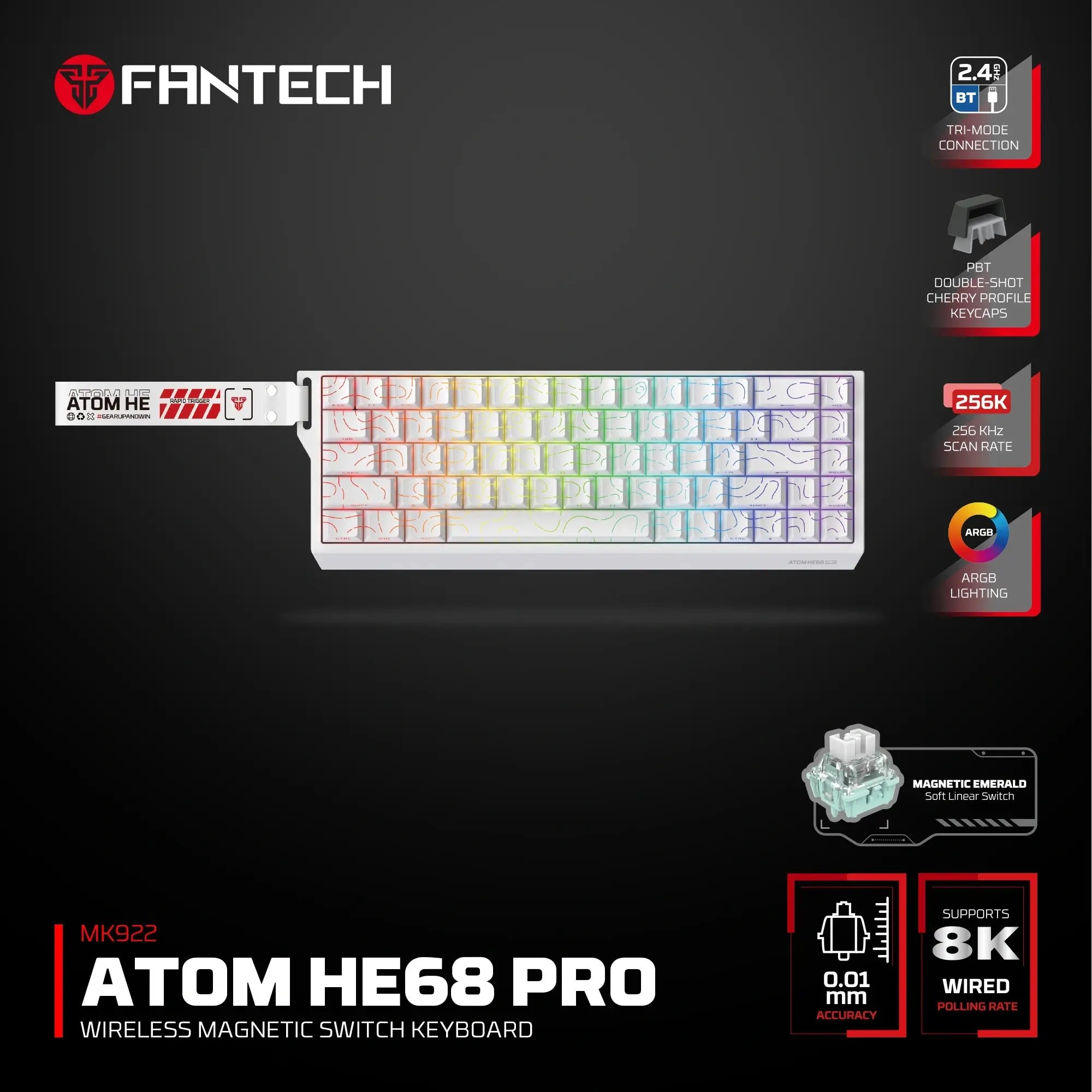 FANTECH ATOM HE MK922 TOPO MAGNATIC EMERALD WIRELESS GAMING KEYBOARD