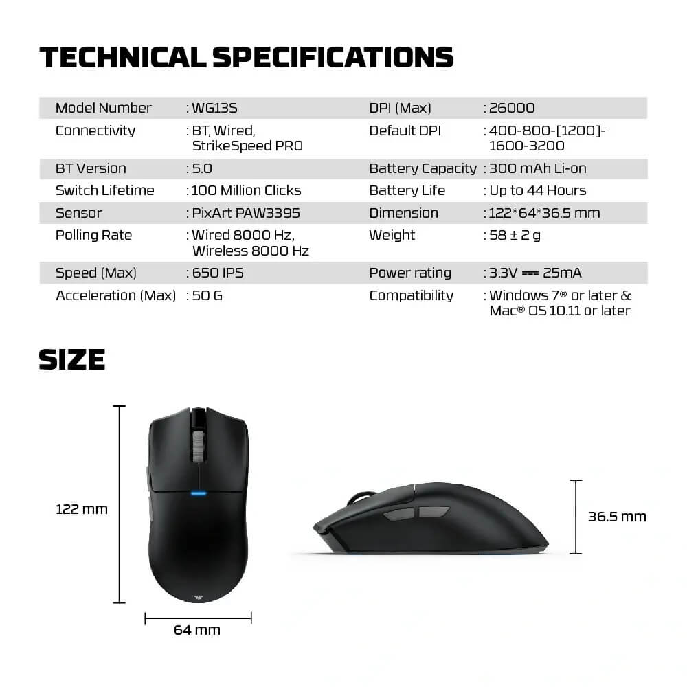 FANTECH WG13S TANTO S TRI-MODE WIRELESS GAMING MOUSE