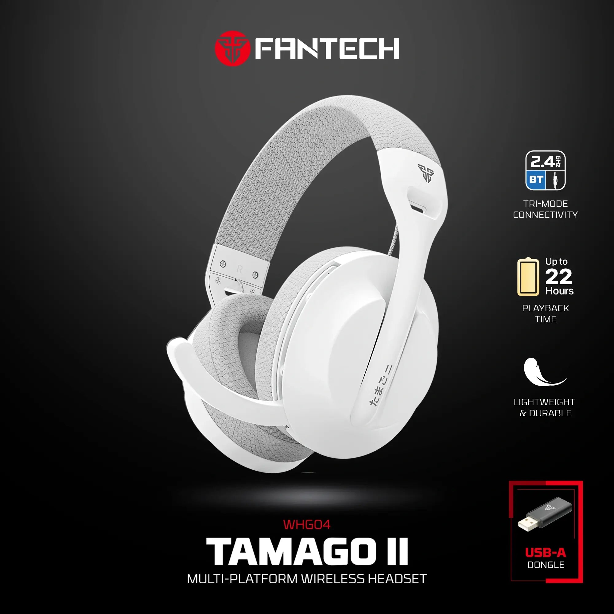 FANTECH WHG04 TAMAGO II MULTI-PLATFORM WIRELESS GAMING HEADSET WHITE
