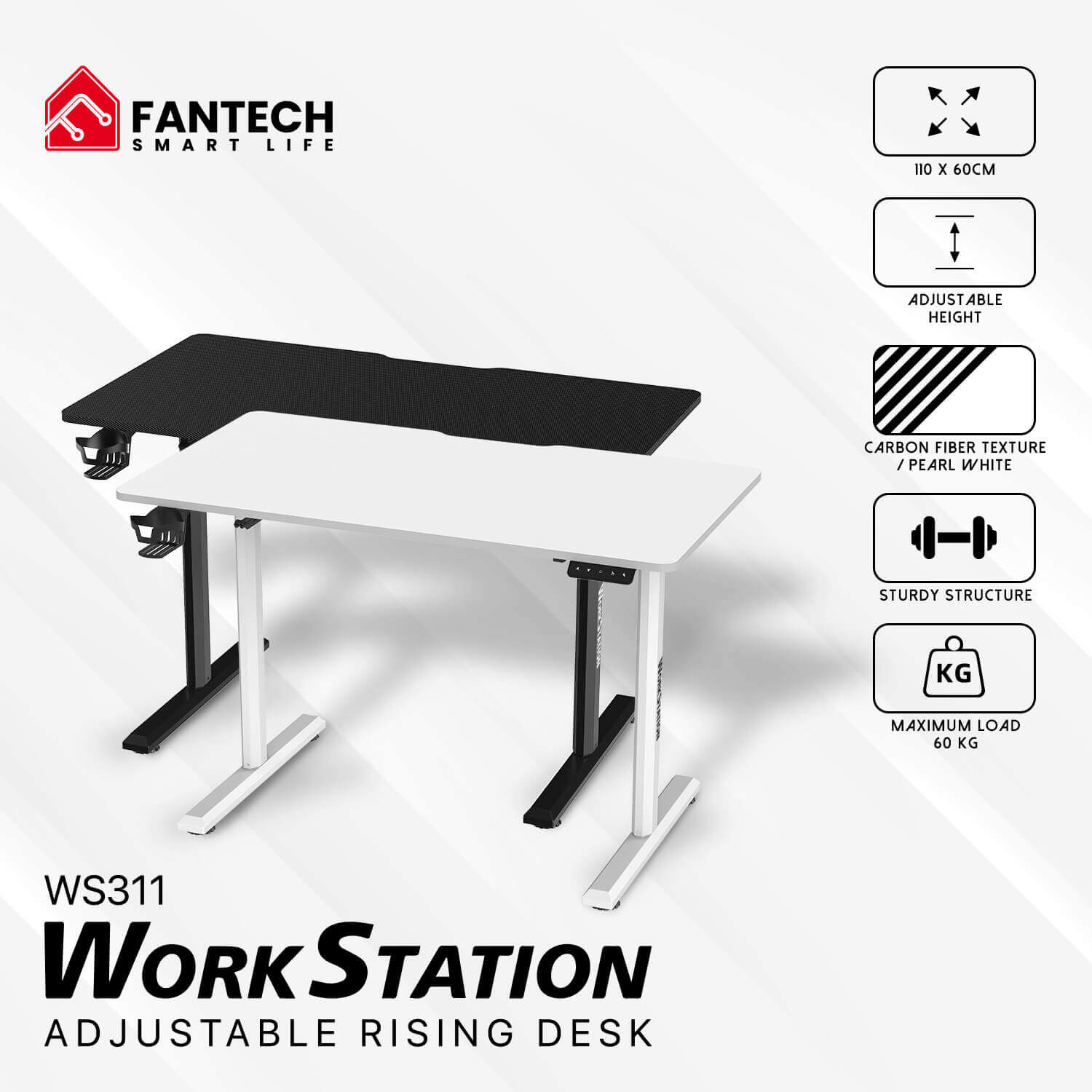 FANTECH WS311 WORK STATION ADJUSTABLE RISING  110CM*60CM - BLACK