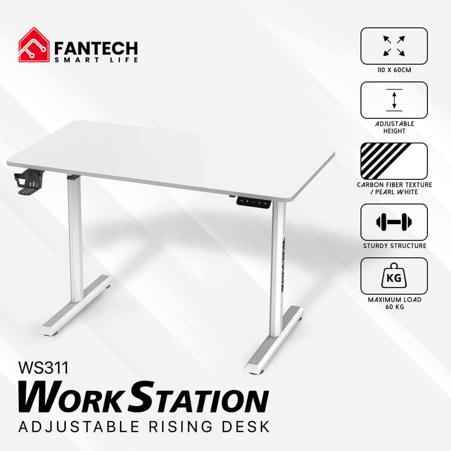FANTECH WS311 WORK STATION ADJUSTABLE RISING  110CM*60CM - WHITE