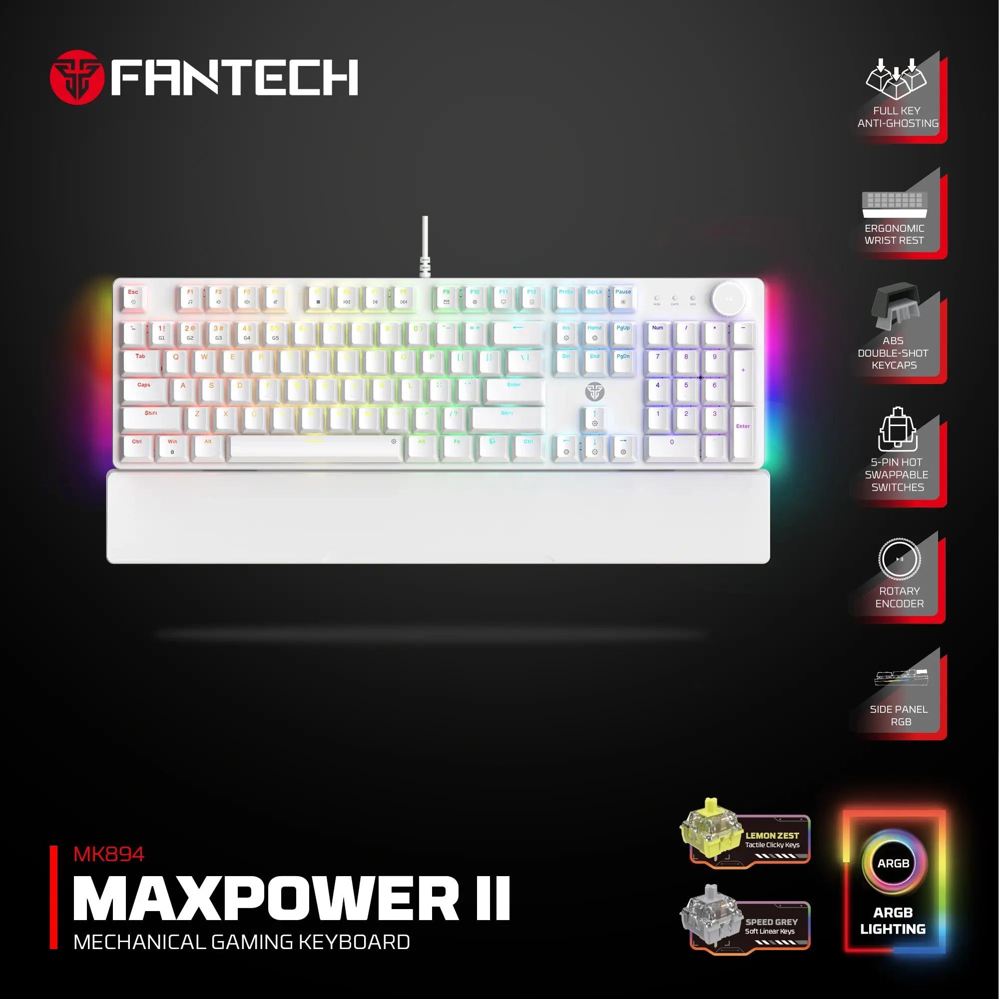 FANTECH MK894 MAX POWER II MECHANICAL GAMING KEYBOARD WHITE