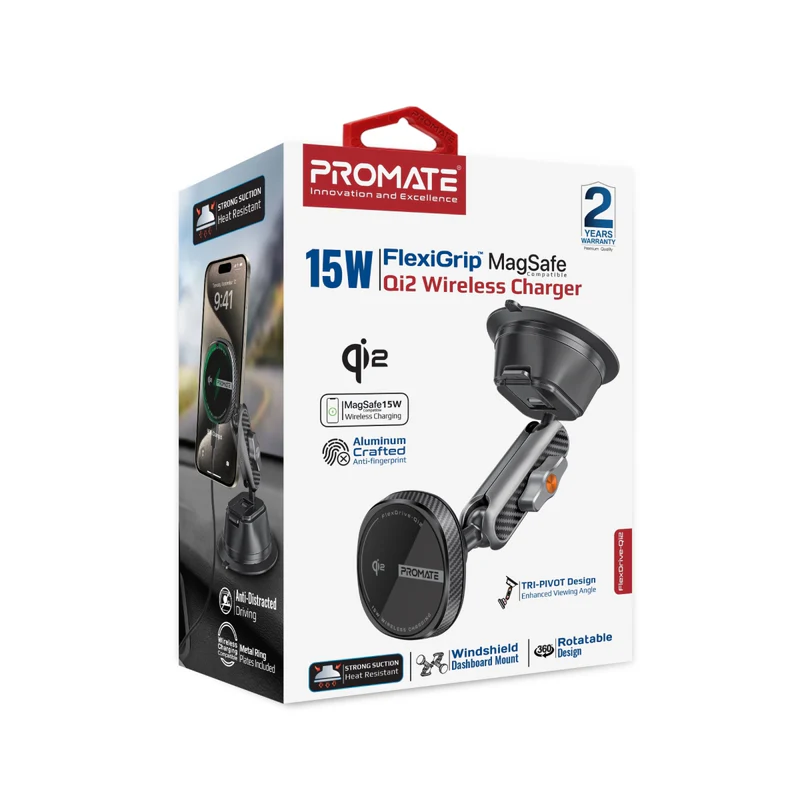 Promate FlexDrive-Qi2 FlexiGrip 15W MagSafe Compatible Qi2 Wireless Charger