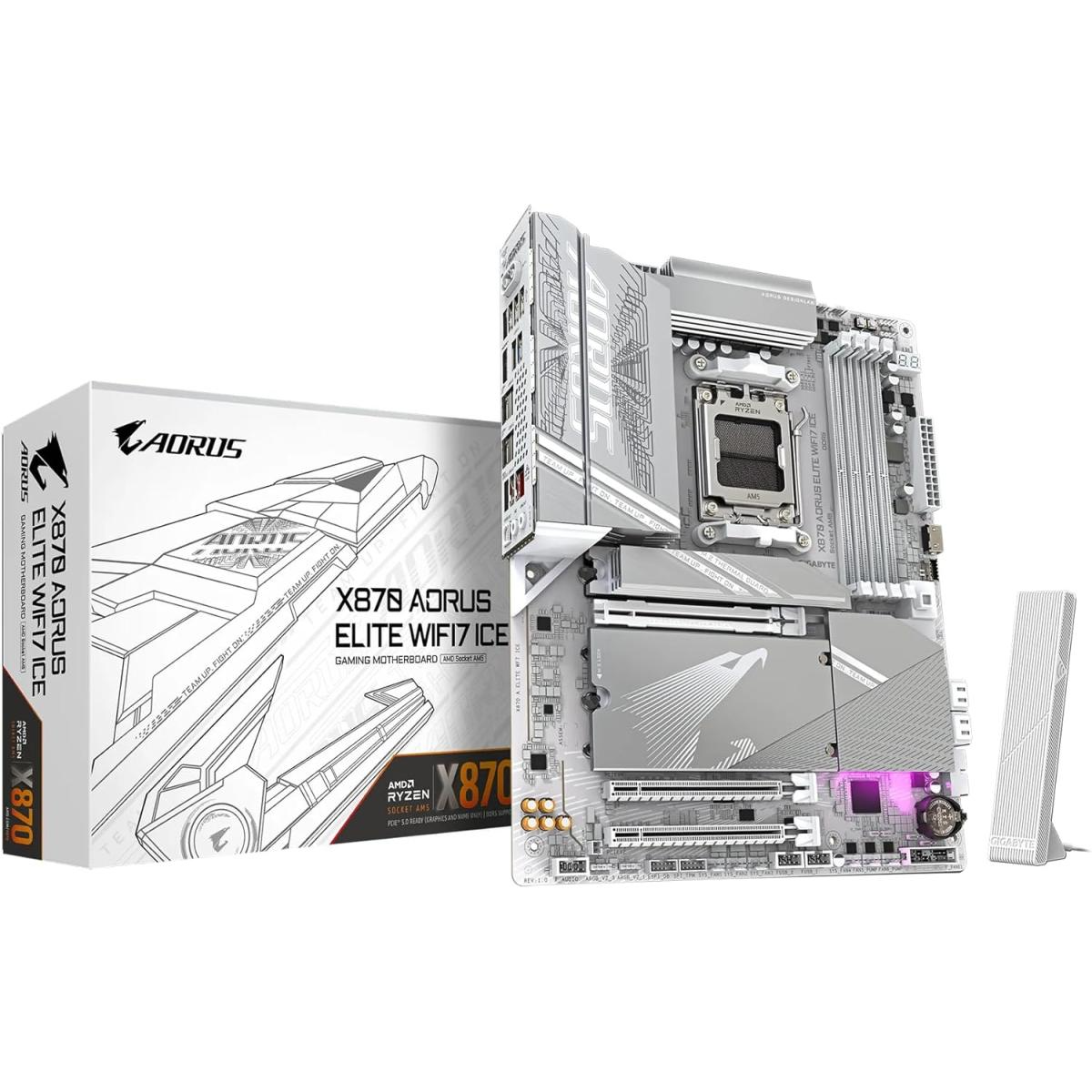 GIGABYTE X870 AORUS ELITE WIFI7 ICE AMD RYZEN 7000 8000 9000 Series AM5/DDR5/PCIe 5.0/4xM.2 - ATX Gaming Motherboard