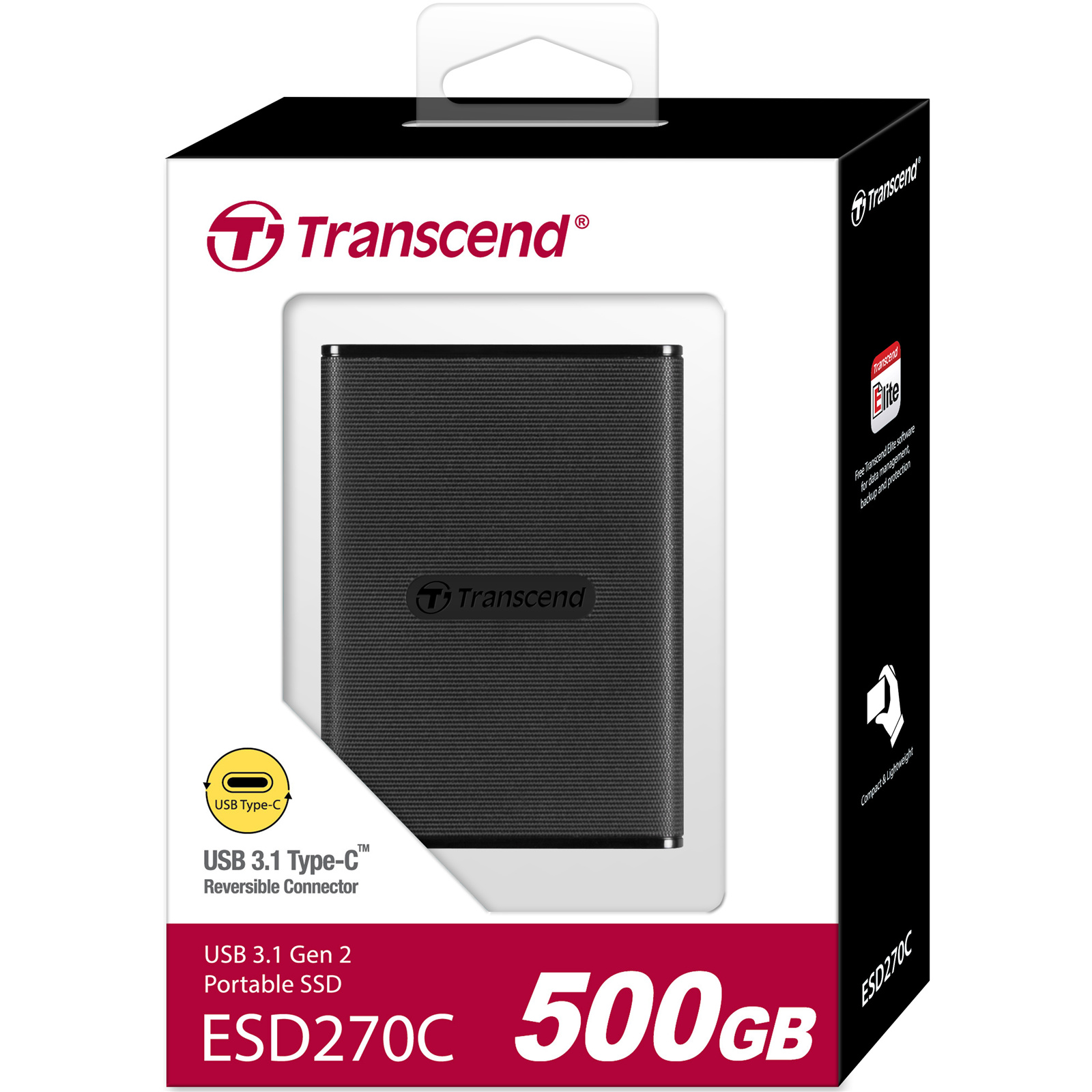 Transcend ESD270C 500GB Portable External SSD - Black