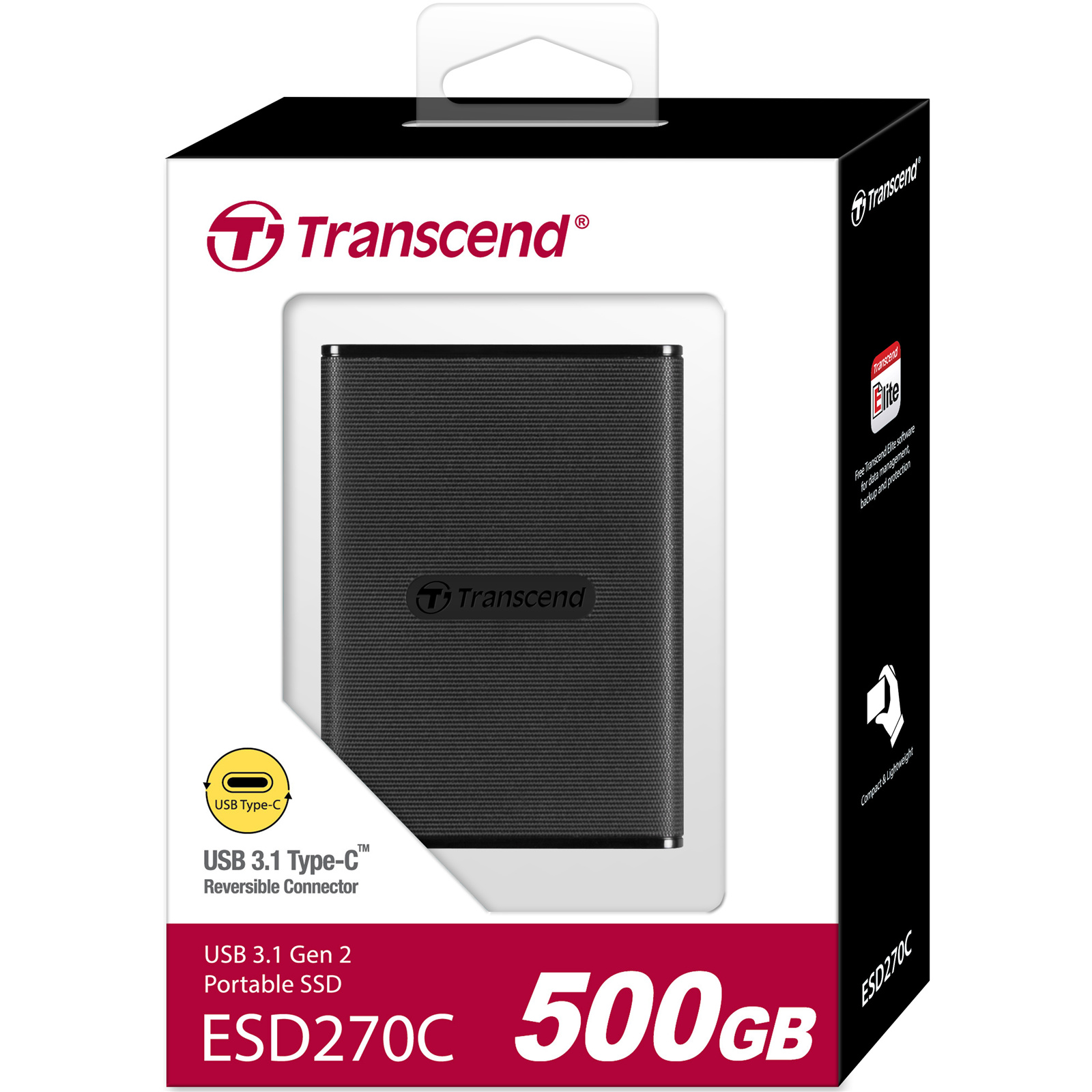 Transcend ESD270C 500GB Portable External SSD - Black Transcend ESD270C 500GB Portable External SSD - Black