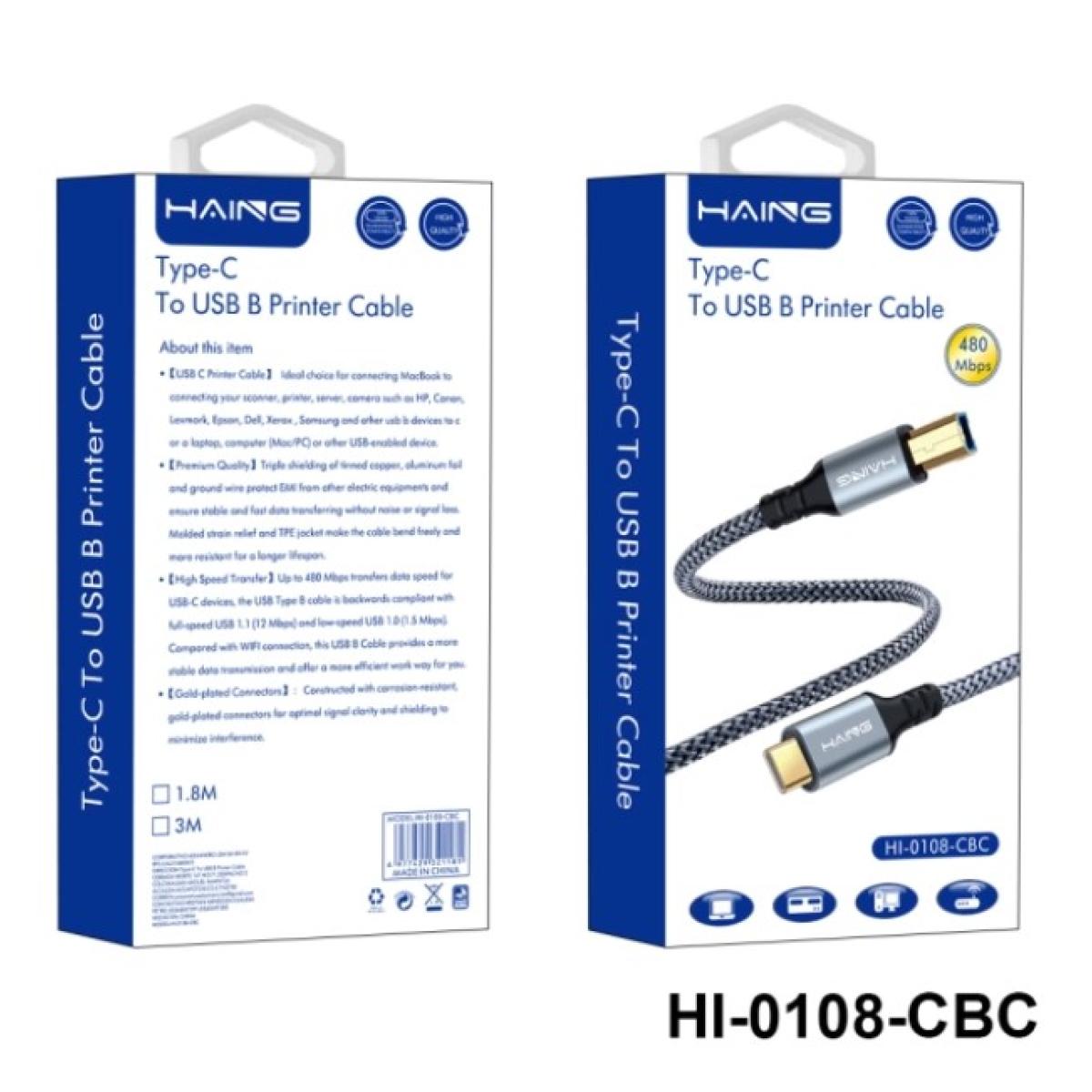 HAING HI-0108-CBC Type-C to USB B Printer Cable 1.8M HAING HI-0108-CBC Type-C to USB B Printer Cable 1.8M